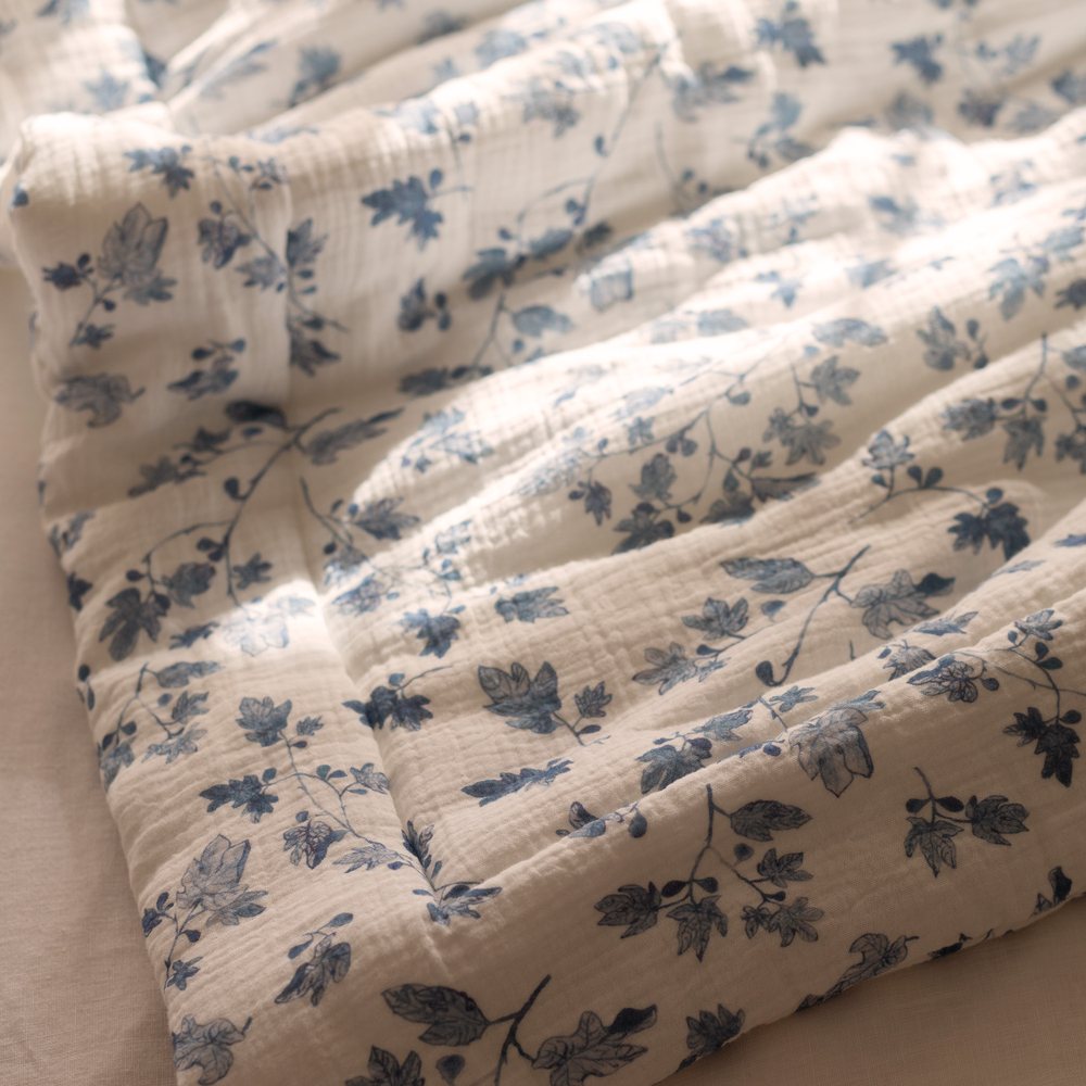 Fig muslin playmat laid out